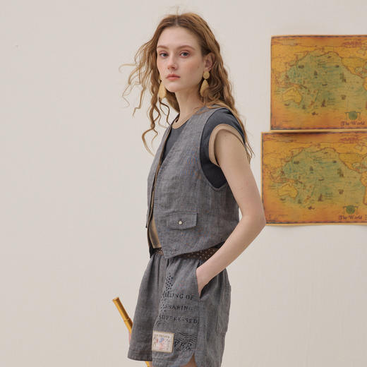 谜底西装马甲2026年夏季新品老钱风复古拼接艺术马夹女262MM0628 商品图1