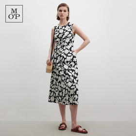 Marc O'Polo/MOP夏季新款好看黑白自然植物印花长款无袖连衣裙女