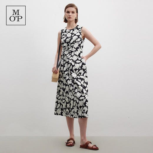 Marc O'Polo/MOP夏季新款好看黑白自然植物印花长款无袖连衣裙女 商品图0