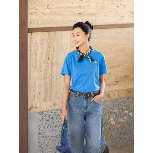 牧衣游原创 手工刺绣纯棉T恤女新款简约舒适百搭宽松短袖 樱草 商品图1