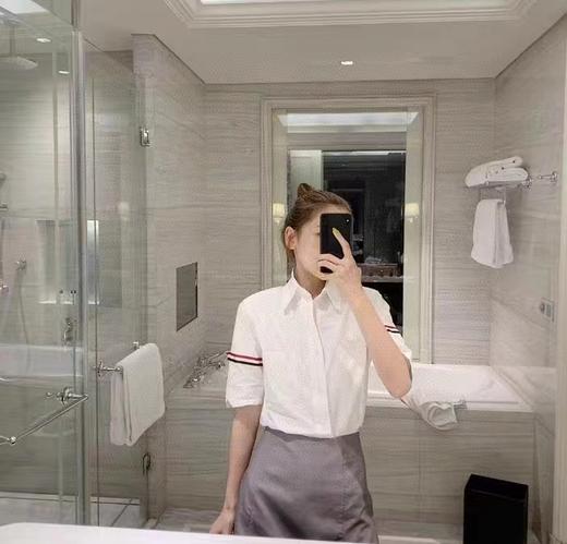 F0316119夏季牛津纺面料手臂四道杠撞色短袖衬衫上衣 商品图7