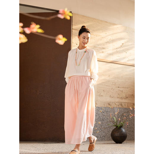 牧衣游原创 100支纯棉半身裙新款宽松百搭轻薄松紧腰A字半裙 冬白 商品图1