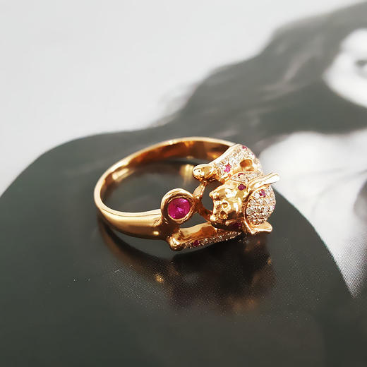 【天然正品】AU750玫瑰金时尚设计师款豹子头群镶钻石戒指10号（戒圈可改）280226NJS62 商品图2