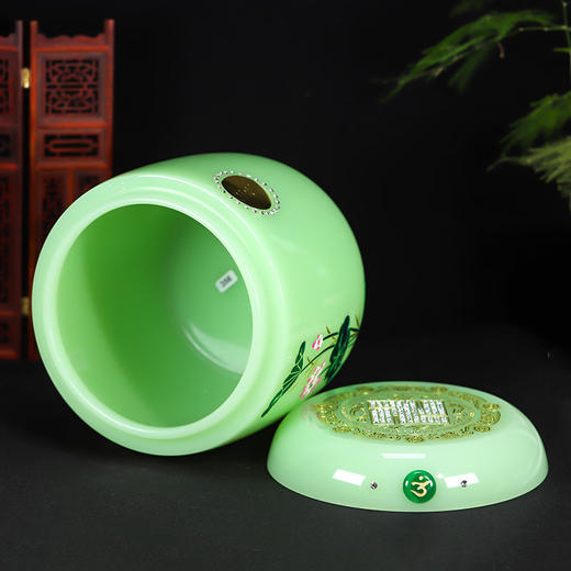 帝王绿瓷琉璃骨灰坛万字莲花经文骨灰桶骨灰坛20*20cm 商品图1