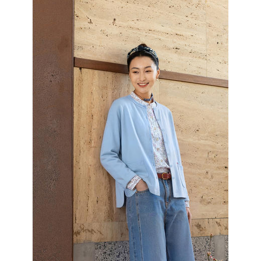 牧衣游原创 针织外套女新款舒适耐穿蓝色休闲简约百搭开衫 清玉 商品图2