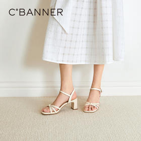 【上新】千百度羊皮编织粗高跟时装凉鞋女2026夏季新款露趾凉鞋A26360808