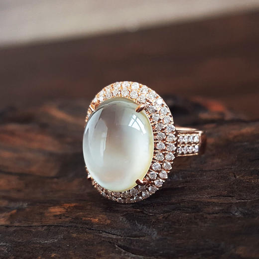 【天然正品】A货翡翠AU750收藏级玫瑰金豪镶钻镶天然细腻白色高冰种蛋面翡翠戒指13号（戒圈可改）280226NJS76 商品图4