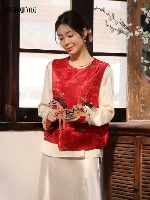 【门店同款】ENJOY春季“画中行”漫月白茶中式上衣 169443940 商品图3