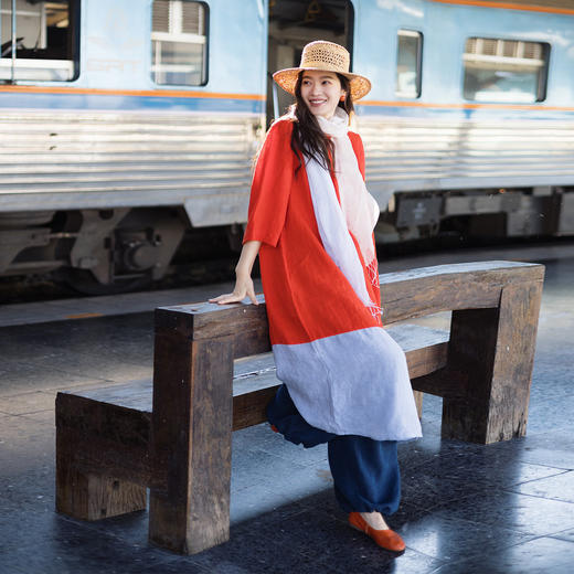 绽放/LSX024朵薄雾*纯亚麻粉蓝渐变流苏围巾披肩春夏旅行透气百搭 商品图1