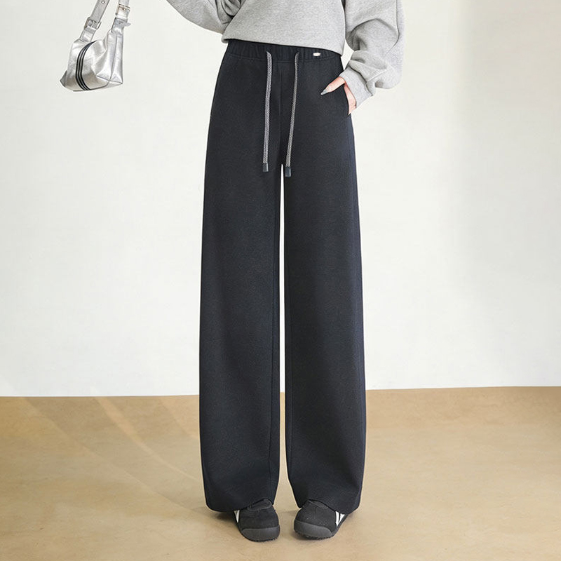 半身缘女裤 春季撞色抽绳显高宽松中直筒休闲裤261102U10320223