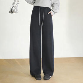 半身缘女裤 春季撞色抽绳显高宽松中直筒休闲裤261102U10320223
