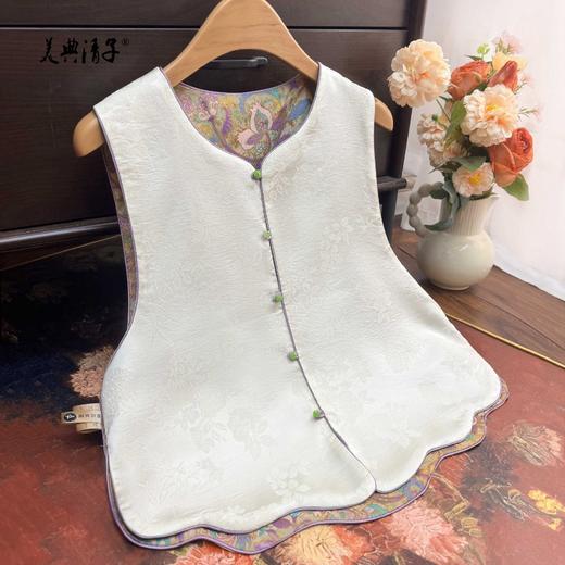 新中式双面穿波浪边提花圆领单排扣马甲 商品图2