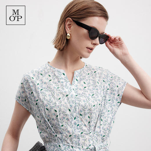 MOP夏季新款好看女士纯棉收腰显瘦碎花法式V领长款连衣裙度假风 商品图4