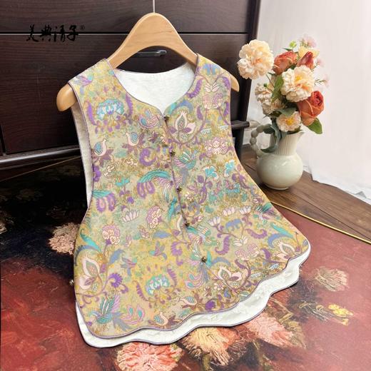 新中式双面穿波浪边提花圆领单排扣马甲 商品图1