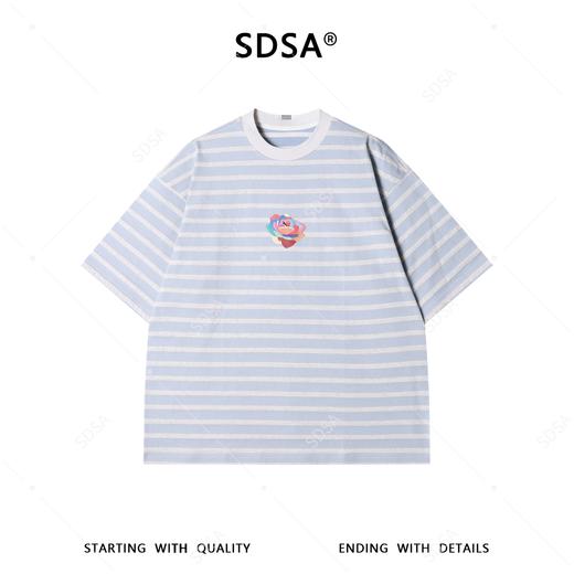 A612189SDSA男装2026新款高贵轻奢撞色条纹圆领短袖T恤刺绣花朵设计百搭 商品图1