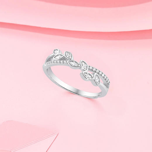 卡蒂罗KADER 流光叶子女戒  925银闪锆错落点缀璀璨闪耀吸睛简约百搭可调节戒 约会告白女友 商品图2