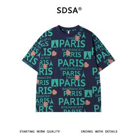 SDSA男装2026新款高贵轻奢美式撞色满印字母印花圆领短袖T恤百搭