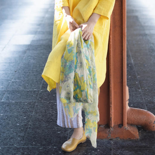 绽放/LSX026朵春花*纯亚麻春夏绿底印花搭配感围巾春日小清新女 商品图2