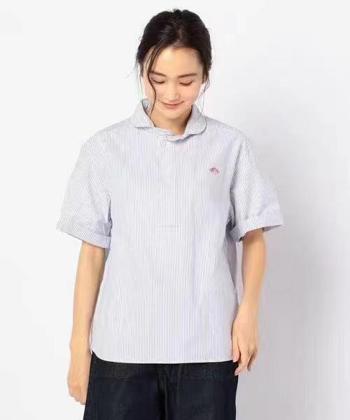 F031688简约日系甜美娃娃领纯色条纹套头短袖衬衣衬衫 商品图11