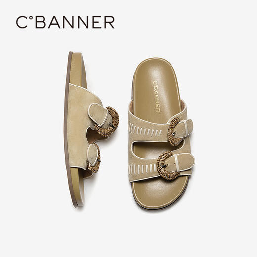 【上新】千百度编织勃肯鞋平底凉拖鞋女2026夏季新款露趾休闲拖鞋A26390210 商品图4