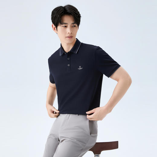 【含桑蚕丝/不变形领/双面珠地】柒牌男士2026夏上新短袖POLO衫 130T70770 商品图1