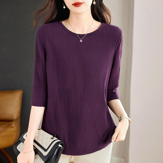 春季大码七分袖上衣女2026新款妈妈高端洋气小衫宽松女士中袖t恤 商品图3