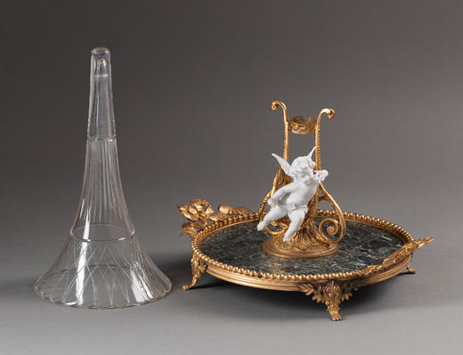 独角鹿西洋古董19世纪末至20世纪初法国出品水晶配碧色大理石塞弗尔素胎瓷天使装饰花插桌中摆件 商品图4