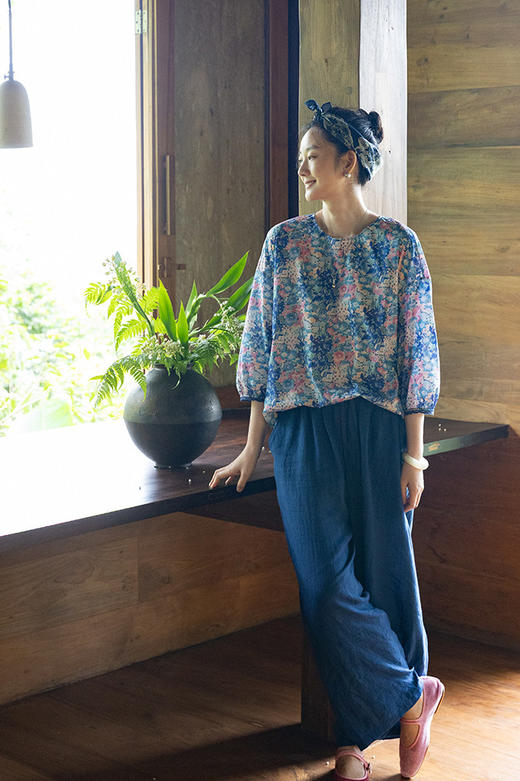 牧衣游原创 80支印花纯棉小衫新款柔软舒适圆领碎花文艺上衣 叹禾 商品图5