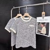 F0316108夏季新款法式小香风肌理感浮雕钉珠拼色圆领短袖T恤 商品缩略图1