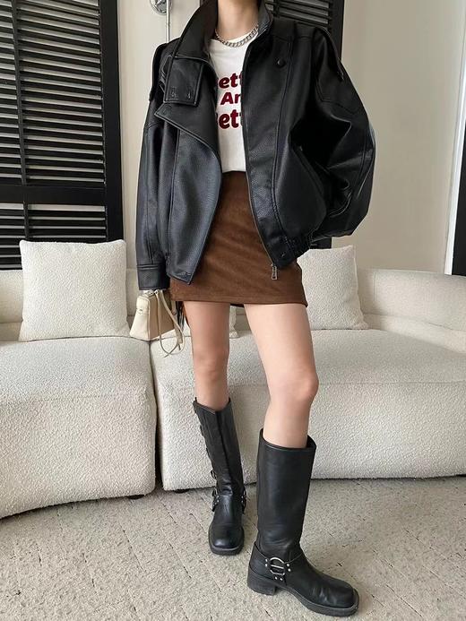 F031692女装欧美立领机车感PU皮长袖立领夹克短外套 商品图10