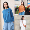 特绽放512朵/油画T·棉针织一字领落肩油画色彩长袖T恤女春打底衫 商品缩略图0