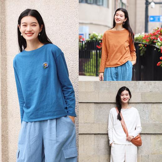 特绽放512朵/油画T·棉针织一字领落肩油画色彩长袖T恤女春打底衫 商品图0