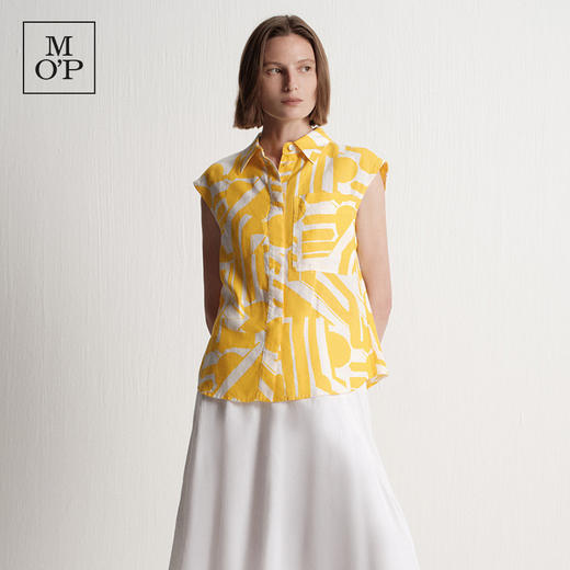 【唯品专供不上架】2025夏季新款度假风时尚印花天然亚麻无袖衬衫 商品图0