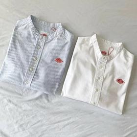 F031688简约日系甜美娃娃领纯色条纹套头短袖衬衣衬衫