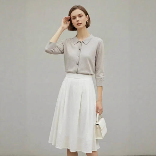 「自」全新升级【铂金会员247/天猫329/差价82】(13827)洛诗琳气质天丝翻领七分袖开衫2026新款春季修身百搭针织上衣 商品图3