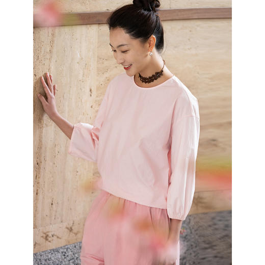 牧衣游原创 新疆长绒棉小衫新款极简圆领纯色通勤百搭套头衫 织梦 商品图2