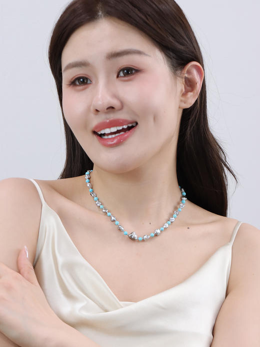 【挚友限定】18k金铂金灰keshi/美松石项链 6-8mm 商品图3