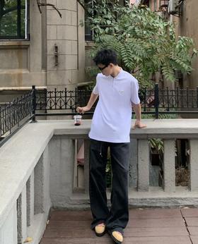 普拉达 半拉链三角标polo衫 白色 男女同款（DY）