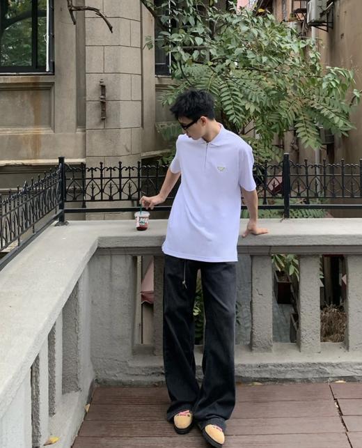 普拉达 半拉链三角标polo衫 白色 男女同款（DY） 商品图0