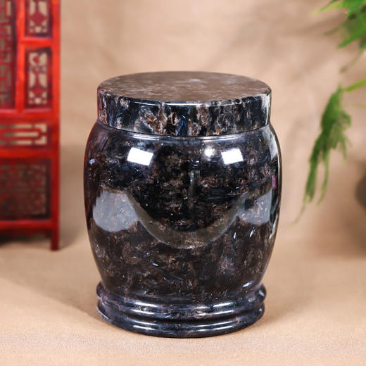 天然玉石骨灰坛黑色净面骨灰桶骨灰坛20*20cm 商品图0