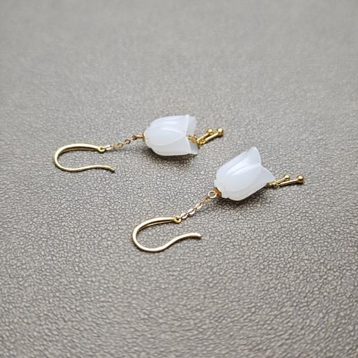 新疆和田玉且末料羊脂玉18K镶嵌风铃花包金耳环 312-7 商品图1