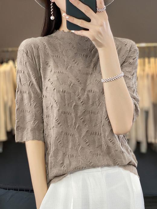 千鸟格褶皱~新款极简肌理感中袖修身气质上衣夏季 商品图2