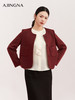 【商场同款】阿菁娜春季新款小香风酒红外套经典圆领金属扣镶嵌装饰优雅温婉A31C107026 商品缩略图2