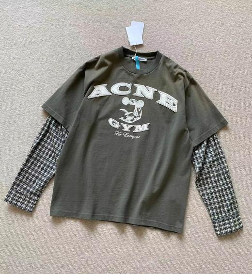 F031611鹿晗同款美式街头贴皮刺绣经水洗假两件长袖T恤 商品图0