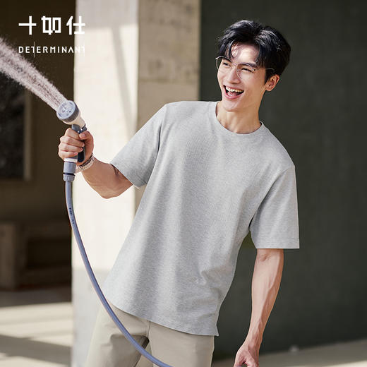 【春夏新品】十如仕休闲轻运动微弹罗纹圆领棉汉麻混纺短袖T恤T04-05 商品图0