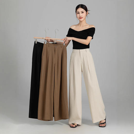 雀说春天丝亚麻西装版型阔腿裤冰丝高腰显瘦时尚百搭裤子日韩休闲ALW25CF0009 商品图2