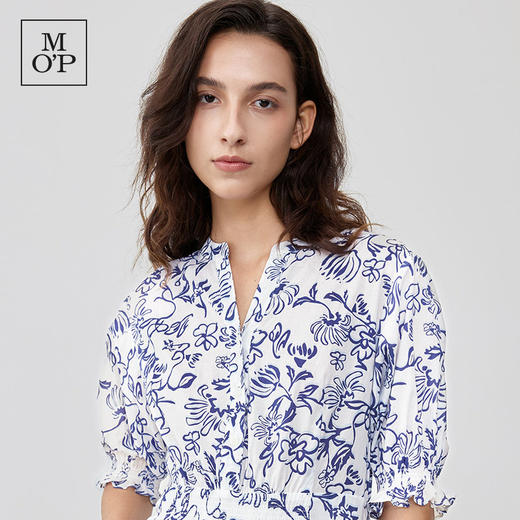 Marc O'Polo/MOP 2025夏季新款纯棉V领新中式印花短袖收腰连衣裙 商品图1