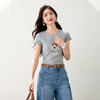 西遇圆领宽松灰色短袖T恤女2026年夏季新款撞色小狗印花休闲上衣SS060228 商品缩略图1