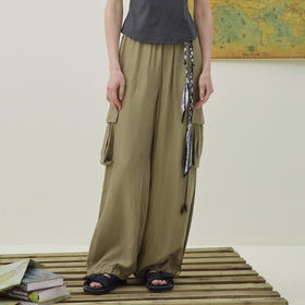 谜底工装阔腿裤长裤2026年夏季新品松紧腰裤脚可调节女262MK0623