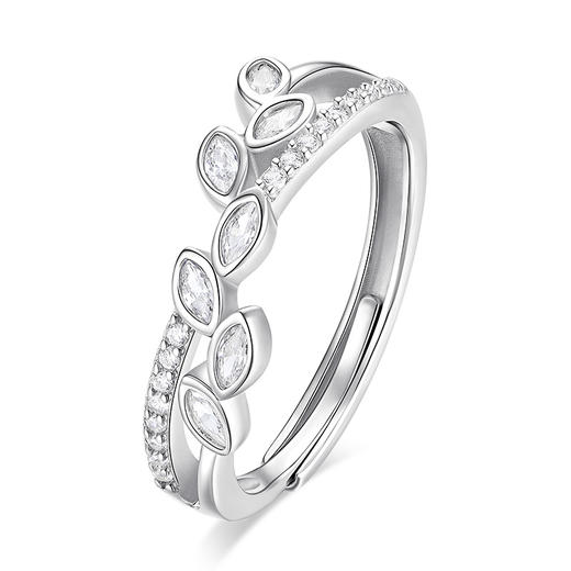 卡蒂罗KADER 流光叶子女戒  925银闪锆错落点缀璀璨闪耀吸睛简约百搭可调节戒 约会告白女友 商品图0